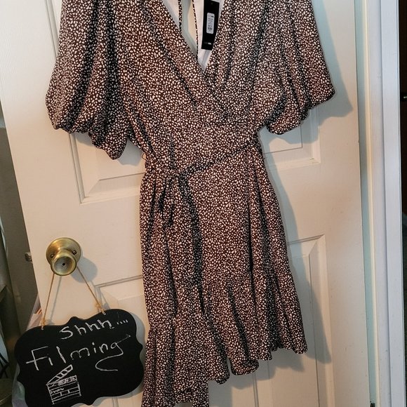 NWT Fashion Nova Dottie Printed Mini Dress - Brown/White combo, Size: 1X - Picture 6 of 10